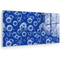 MuchoWow Glasschilderij 80x40 cm - Schilderij acrylglas - Bubbels - Patroon - Blauw - Foto op glas - Muurdecoratie woonkamer - Wanddecoratie slaapkamer - Schilderijen
