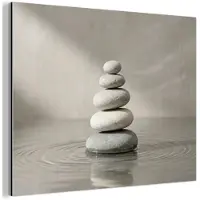 MuchoWow Aluminium schilderij 40x30 cm - Wanddecoratie metaal - Stenen - Water - Grijs - Metalen muurdecoratie woonkamer - Decoratie industrieel - Foto op dibond - Industriële accessoires slaapkamer
