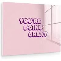 MuchoWow Glasschilderij 160x120 cm - Schilderij acrylglas - You're doing great - Roze - Bubble letters - Foto op glas - Muurdecoratie woonkamer - Wanddecoratie slaapkamer - Schilderijen