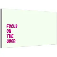 MuchoWow Aluminium schilderij 40x20 cm - Wanddecoratie metaal - Focus on the good - Beige - Roze - Metalen muurdecoratie woonkamer - Decoratie industrieel - Foto op dibond - Industriële accessoires slaapkamer