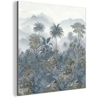 MuchoWow Aluminium schilderij 90x90 cm - Wanddecoratie metaal - Jungle - Landschap - Blauw - Metalen muurdecoratie woonkamer - Decoratie industrieel - Foto op dibond - Industriële accessoires slaapkamer