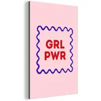 MuchoWow Aluminium schilderij 60x90 cm - Wanddecoratie metaal - Grl pwr - Roze - Kader - Metalen muurdecoratie woonkamer - Decoratie industrieel - Foto op dibond - Industriële accessoires slaapkamer