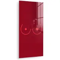 MuchoWow Glasschilderij 80x160 cm - Schilderij acrylglas - Minimalistisch - Lijnillustratie - Rood - Foto op glas - Muurdecoratie woonkamer - Wanddecoratie slaapkamer - Schilderijen