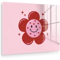 MuchoWow Glasschilderij 80x60 cm - Schilderij acrylglas - Bloem - Roze - Hartjes - Foto op glas - Muurdecoratie woonkamer - Wanddecoratie slaapkamer - Schilderijen