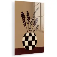 MuchoWow Glasschilderij 60x90 cm - Schilderij acrylglas - Minimalistisch - Vaas - Bloemen - Bruin - Foto op glas - Muurdecoratie woonkamer - Wanddecoratie slaapkamer - Schilderijen