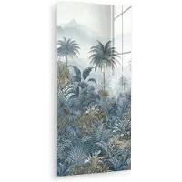 MuchoWow Glasschilderij 40x80 cm - Schilderij acrylglas - Jungle - Landschap - Blauw - Foto op glas - Muurdecoratie woonkamer - Wanddecoratie slaapkamer - Schilderijen