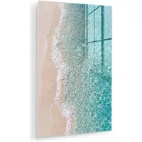 MuchoWow Glasschilderij 80x120 cm - Schilderij acrylglas - Kust - Zand - Blauw - Foto op glas - Muurdecoratie woonkamer - Wanddecoratie slaapkamer - Schilderijen
