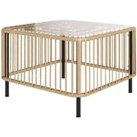 STILVORA Bijzettafel Voor Tuin En Balkon - Geometrisch Rotan Design Met Glazen Blad - Weerbestendig En Onderhoudsvriendelijk - Rotan - Naturel 65x65x43 Cm
