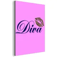 MuchoWow Aluminium schilderij 90x120 cm - Wanddecoratie metaal - Diva - Lip - Panterprint - Roze - Metalen muurdecoratie woonkamer - Decoratie industrieel - Foto op dibond - Industriële accessoires slaapkamer