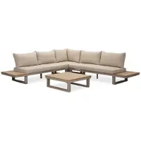 LUX outdoor living Canyon lounge hoekbank tuin 5 personen incl. tafel | aluminium + hardhout | beige | 5-delig - 288x288cm