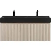 Guido Gusto Badkamermeubel Yuki 120cm mat beige inclusief enkele wastafel robuust mat zwart met twee kraangaten