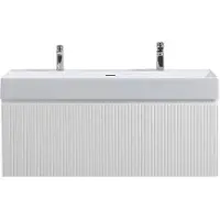 Guido Gusto Badkamermeubel Yuki 120cm mat wit inclusief enkele wastafel robuust glans wit met twee kraangaten