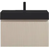 Guido Gusto Badkamermeubel Yuki 80cm mat beige inclusief wastafel robuust mat zwart met kraangat