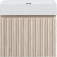 Guido Gusto Badkamermeubel Yuki 60cm mat beige inclusief wastafel robuust mat wit zonder kraangat