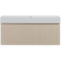 Guido Gusto Badkamermeubel Yuki 120cm mat beige inclusief enkele wastafel robuust mat wit zonder kraangaten