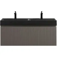 Guido Gusto Badkamermeubel Yuki 120cm mat grijs inclusief dubbele wastafel robuust mat zwart met twee kraangaten