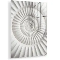 MuchoWow Glasschilderij 60x80 cm - Schilderij acrylglas - Schelp - Spiraal - Wit - Foto op glas - Muurdecoratie woonkamer - Wanddecoratie slaapkamer - Schilderijen