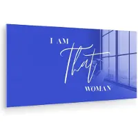 MuchoWow Glasschilderij 120x60 cm - Schilderij acrylglas - Blauw - I am that woman - Sierlijk - Minimalistisch - Foto op glas - Muurdecoratie woonkamer - Wanddecoratie slaapkamer - Schilderijen