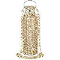 Melitt Diamond RVS Waterfles Draagbare Glitter Strass Waterfles Crossbody Bling Thermische Kolf 600ml D