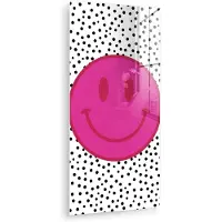 MuchoWow Glasschilderij 60x120 cm - Schilderij acrylglas - Smiley - Roze - Stippen - Foto op glas - Muurdecoratie woonkamer - Wanddecoratie slaapkamer - Schilderijen