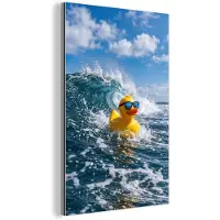 MuchoWow Aluminium schilderij 20x30 cm - Wanddecoratie metaal - Badeend - Stoer - Golven - Metalen muurdecoratie woonkamer - Decoratie industrieel - Foto op dibond - Industriële accessoires slaapkamer