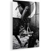 MuchoWow Glasschilderij 20x30 cm - Schilderij acrylglas - Paard - Sport - Zwart - Wit - Foto op glas - Muurdecoratie woonkamer - Wanddecoratie slaapkamer - Schilderijen