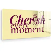 MuchoWow Glasschilderij 40x20 cm - Schilderij acrylglas - Cherish every moment - Cocktailglas - Geel - Foto op glas - Muurdecoratie woonkamer - Wanddecoratie slaapkamer - Schilderijen