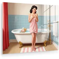 MuchoWow Glasschilderij 80x60 cm - Schilderij acrylglas - Badkamer - Vrouw - Roze - Foto op glas - Muurdecoratie woonkamer - Wanddecoratie slaapkamer - Schilderijen