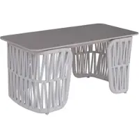 Mendler Loungetafel HWC-P90, tuintafel, balkon tafel, geschikt voor buiten, met gevlochten touw, materiaal: sintered stone, afmetingen: 43x90x45 cm, kleur: lichtgrijs, oppervlak: mat grijs