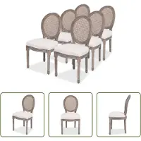 The Living Store : Eetkamerstoelen, 6 stuks, crème kleur, stoffen bekleding