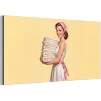 MuchoWow Aluminium schilderij 40x20 cm - Wanddecoratie metaal - Handdoeken - Vrouw - Jurk - Roze - Metalen muurdecoratie woonkamer - Decoratie industrieel - Foto op dibond - Industriële accessoires slaapkamer