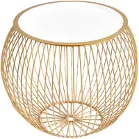 Invicta Ronde salontafel OPSLAG 40cm goud wit metalen dienblad bijzettafel met opbergruimte handgemaakt - 40360