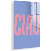 MuchoWow Glasschilderij 40x60 cm - Schilderij acrylglas - Ciao - Roze - Blauw - Golvend - Foto op glas - Muurdecoratie woonkamer - Wanddecoratie slaapkamer - Schilderijen