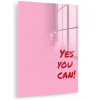 MuchoWow Glasschilderij 120x160 cm - Schilderij acrylglas - Yes you can do it - Rood - Roze - Foto op glas - Muurdecoratie woonkamer - Wanddecoratie slaapkamer - Schilderijen
