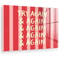 MuchoWow Glasschilderij 150x100 cm - Schilderij acrylglas - Strepen - Rood - Try again - Foto op glas - Muurdecoratie woonkamer - Wanddecoratie slaapkamer - Schilderijen