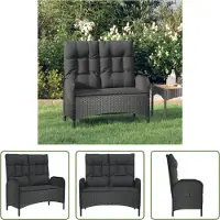 The Living Store Living Store tuinbank met ligfunctie en kussen, 107 cm, polyrotan, zwart