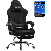 GTPLAYER Gamingstoel 135° verstelbaar, ergonomisch, met uitschuifbare voetsteun - Zwart stof