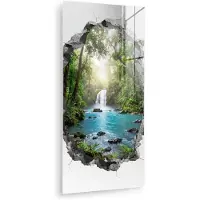 MuchoWow Glasschilderij 80x160 cm - Schilderij acrylglas - Waterval - Doorkijkje - Natuur - Foto op glas - Muurdecoratie woonkamer - Wanddecoratie slaapkamer - Schilderijen