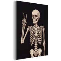 MuchoWow Aluminium schilderij 60x80 cm - Wanddecoratie metaal - Skelet - Peace - Zwart - Metalen muurdecoratie woonkamer - Decoratie industrieel - Foto op dibond - Industriële accessoires slaapkamer