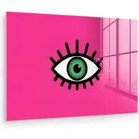 MuchoWow Glasschilderij 180x120 cm - Schilderij acrylglas - Minimalistisch - Oog - Roze - Foto op glas - Muurdecoratie woonkamer - Wanddecoratie slaapkamer - Schilderijen