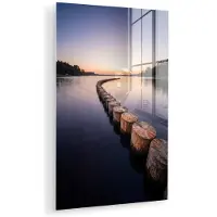 MuchoWow Glasschilderij 120x180 cm - Schilderij acrylglas - Hout - Palen - Water - Foto op glas - Muurdecoratie woonkamer - Wanddecoratie slaapkamer - Schilderijen