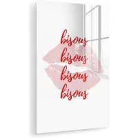 MuchoWow Glasschilderij 120x180 cm - Schilderij acrylglas - Bisous - Lip - Wit - Rood - Foto op glas - Muurdecoratie woonkamer - Wanddecoratie slaapkamer - Schilderijen