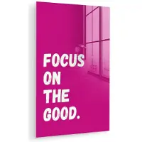 MuchoWow Glasschilderij 60x90 cm - Schilderij acrylglas - Focus on the good - Roze - Simple - Foto op glas - Muurdecoratie woonkamer - Wanddecoratie slaapkamer - Schilderijen