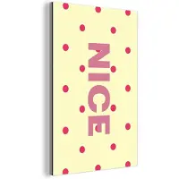 MuchoWow Aluminium schilderij 80x120 cm - Wanddecoratie metaal - Nice - Stippen - Roze - Geel - Metalen muurdecoratie woonkamer - Decoratie industrieel - Foto op dibond - Industriële accessoires slaapkamer