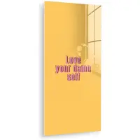 MuchoWow Glasschilderij 40x80 cm - Schilderij acrylglas - Love yourself - Roze - Geel - Foto op glas - Muurdecoratie woonkamer - Wanddecoratie slaapkamer - Schilderijen