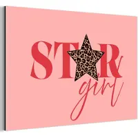MuchoWow Aluminium schilderij 60x40 cm - Wanddecoratie metaal - Star girl - Roze - Panter - Ster - Metalen muurdecoratie woonkamer - Decoratie industrieel - Foto op dibond - Industriële accessoires slaapkamer