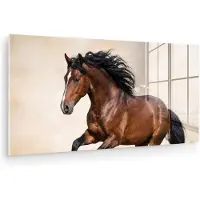 MuchoWow Glasschilderij 160x80 cm - Schilderij acrylglas - Paard - Galop - Energie - Foto op glas - Muurdecoratie woonkamer - Wanddecoratie slaapkamer - Schilderijen