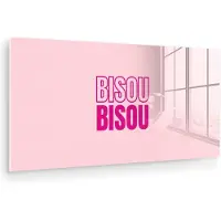 MuchoWow Glasschilderij 160x80 cm - Schilderij acrylglas - Bisou - Roze - Minimalistisch - Foto op glas - Muurdecoratie woonkamer - Wanddecoratie slaapkamer - Schilderijen