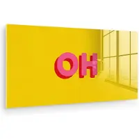 MuchoWow Glasschilderij 160x80 cm - Schilderij acrylglas - Geel - Roze - Oh - 3D - Foto op glas - Muurdecoratie woonkamer - Wanddecoratie slaapkamer - Schilderijen