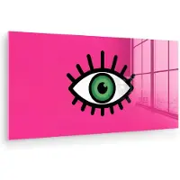MuchoWow Glasschilderij 40x20 cm - Schilderij acrylglas - Minimalistisch - Oog - Roze - Foto op glas - Muurdecoratie woonkamer - Wanddecoratie slaapkamer - Schilderijen